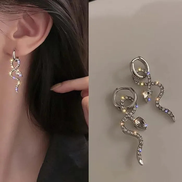 Vintage Wrapped Snake Crystal Drop Earrings for Women Animal Jewelry Gifts