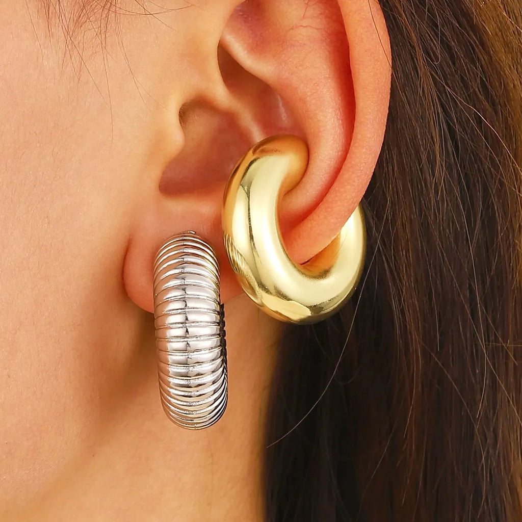 Gold Punk Chunky Geometric Clip-On Ear Cuff Earrings for Women Stylish