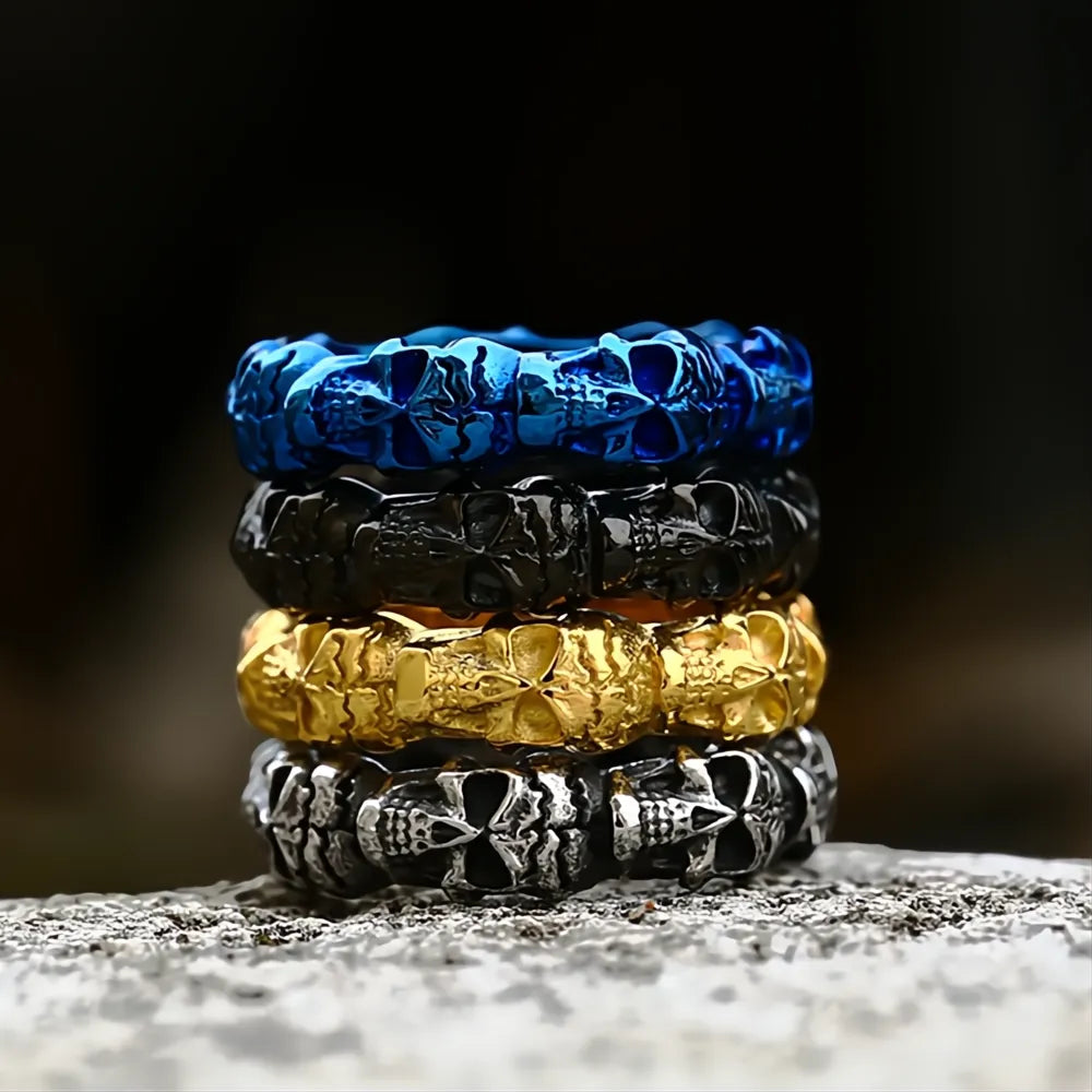 Unique Vintage 316L Stainless Steel Colorful Skull Ring Men Punk Biker Jewelry Gift