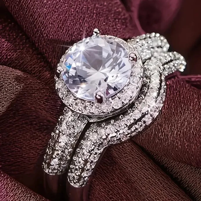 Luxury Women’s Brass CZ Wedding Engagement Ring Set Elegant Design