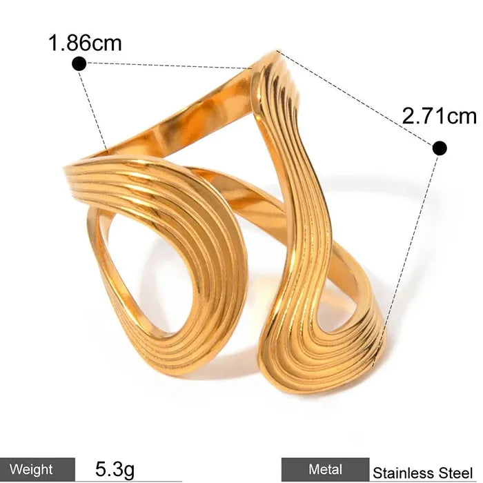 Adjustable Stainless Steel Geometric Open Ring Gold Charm for Men Women Jewelry