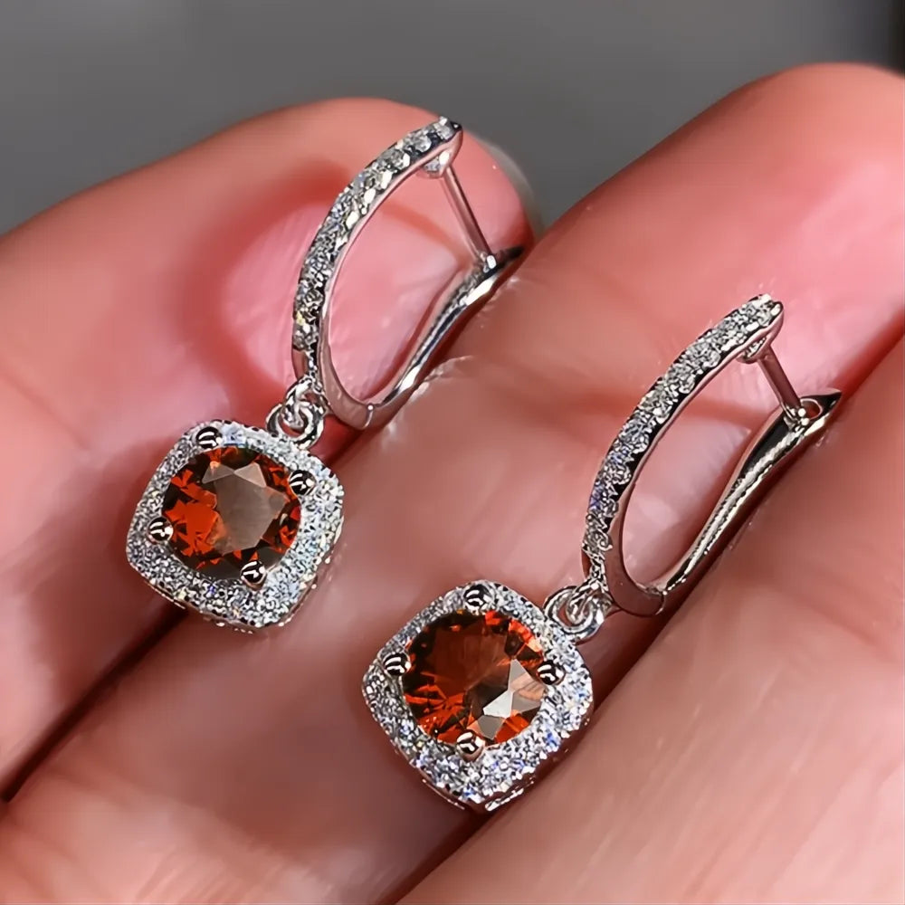 New Trendy Square Shape Drop Earrings Cubic Zirconia Bridal Engagement Wedding Jewelry Elegant Female Dangle Gift