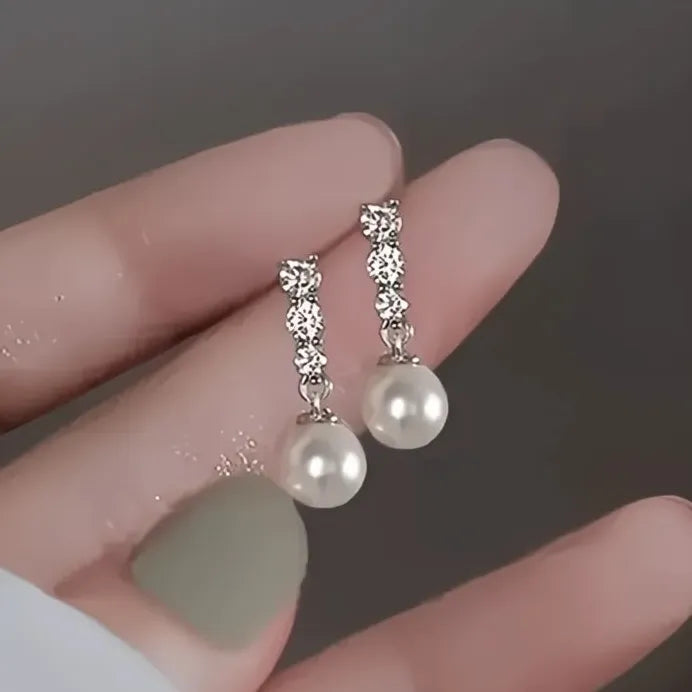 Elegant Geometric Simulated Pearl Drop Earrings with Cubic Zirconia for Women