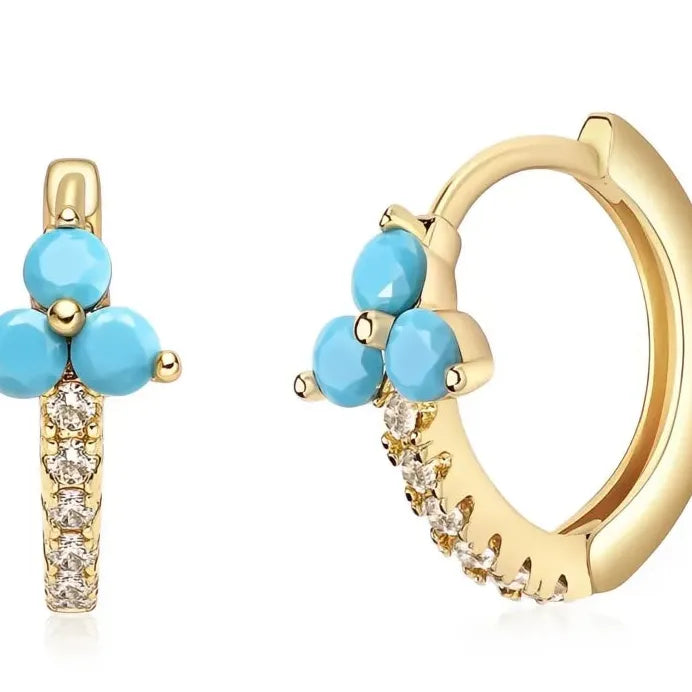 Geometric Blue Flower Cubic Zirconia Hoop Earrings for Women Stylish Jewelry