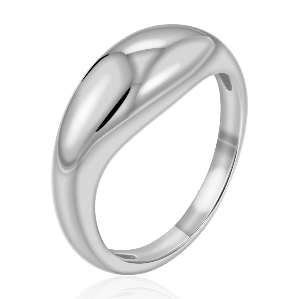 18K Gold Plated Two Tone Wavy Dome Chunky Ring for Women Waterproof Couple Jewelry