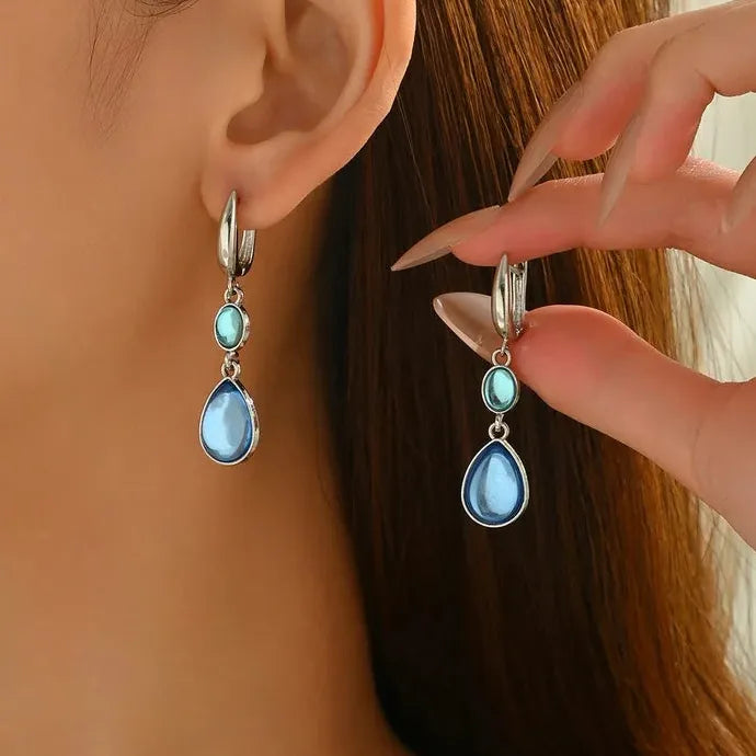 Water Droplet Blue Stone Drop Earrings for Women Synthetic Stone Jewelry