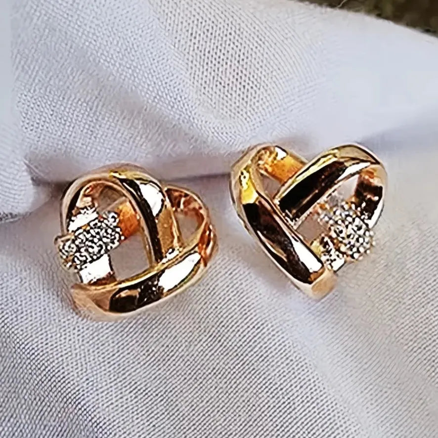 Eternity Love Heart Stud Earrings for Women Cubic Zirconia Copper Alloy Wedding Jewelry Silver Gold Color