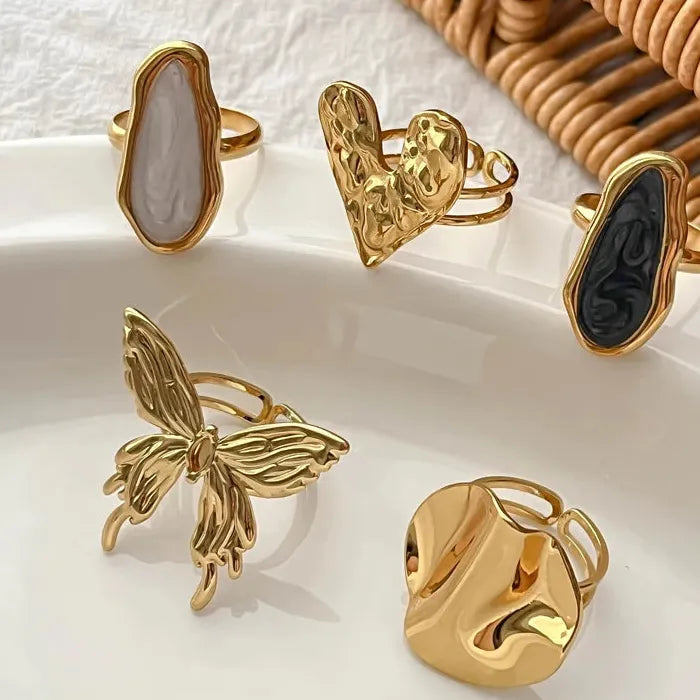 Adjustable Stainless Steel Butterfly Heart Geometric Open Ring for Women Jewelry