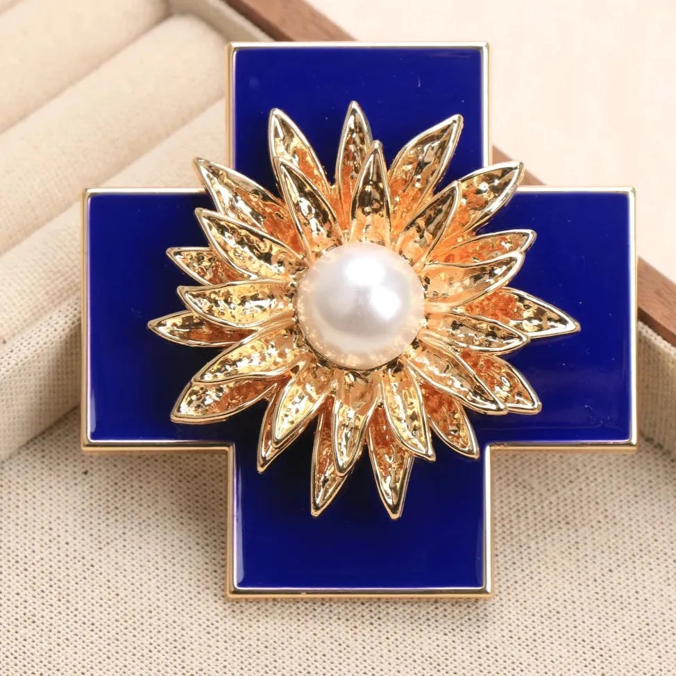 Luxury Cross Floral Brooch Pin Classic Style Gift for Men & Women