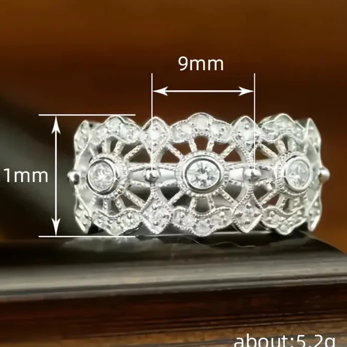 Elegant Silver Women’s Geometric CZ Ring Hollow Out Fashion Band