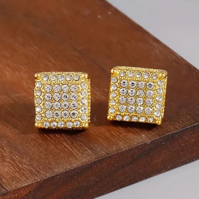 Silver Square Zircon Stud Earrings for Men Women Classic Fashion Jewelry Gift