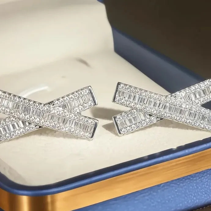 Cross Shaped Stud Earrings Cubic Zirconia Copper Alloy Jewelry for Women