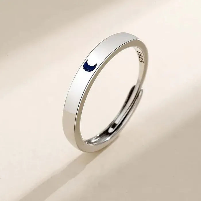 2Pcs Adjustable Silver Sun Moon Couple Heart Rings Set Gift Jewelry