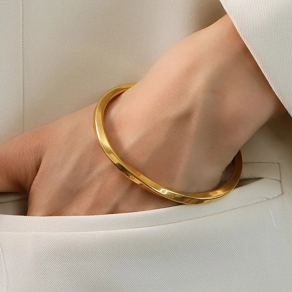 Minimalist Polished Twisted Stainless Steel Bangle Bracelet Women’s Punk Jewelry