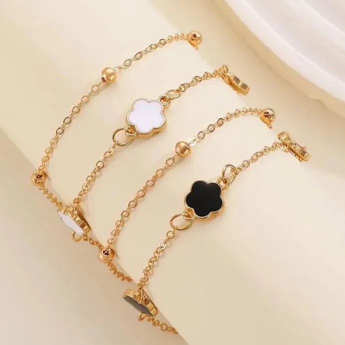 2Pcs Adjustable Zinc Alloy Five-Petal Flower Anklet for Women