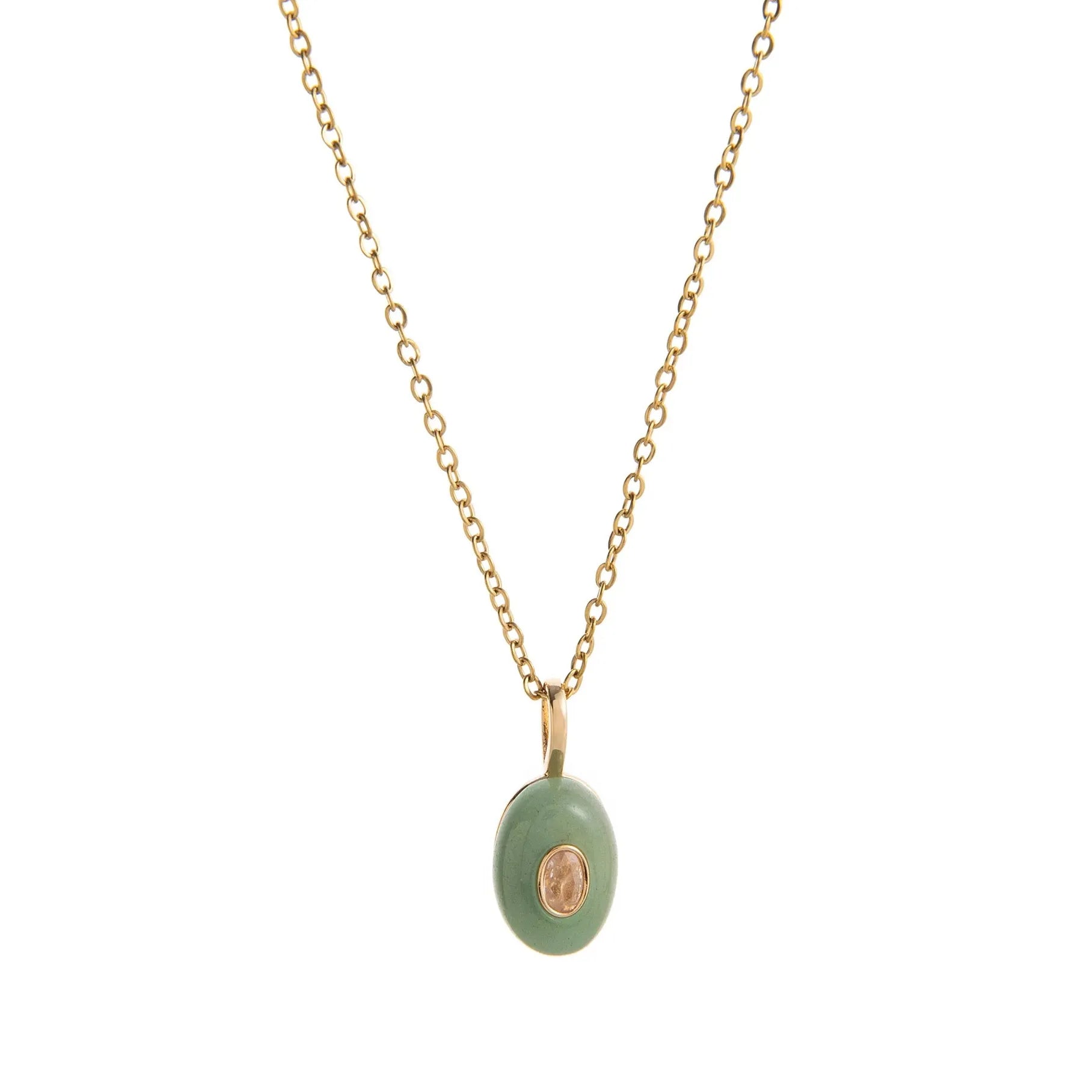 18K Gold Plated Stainless Steel Oval Multicolor Zircon Pendant Necklace Choker