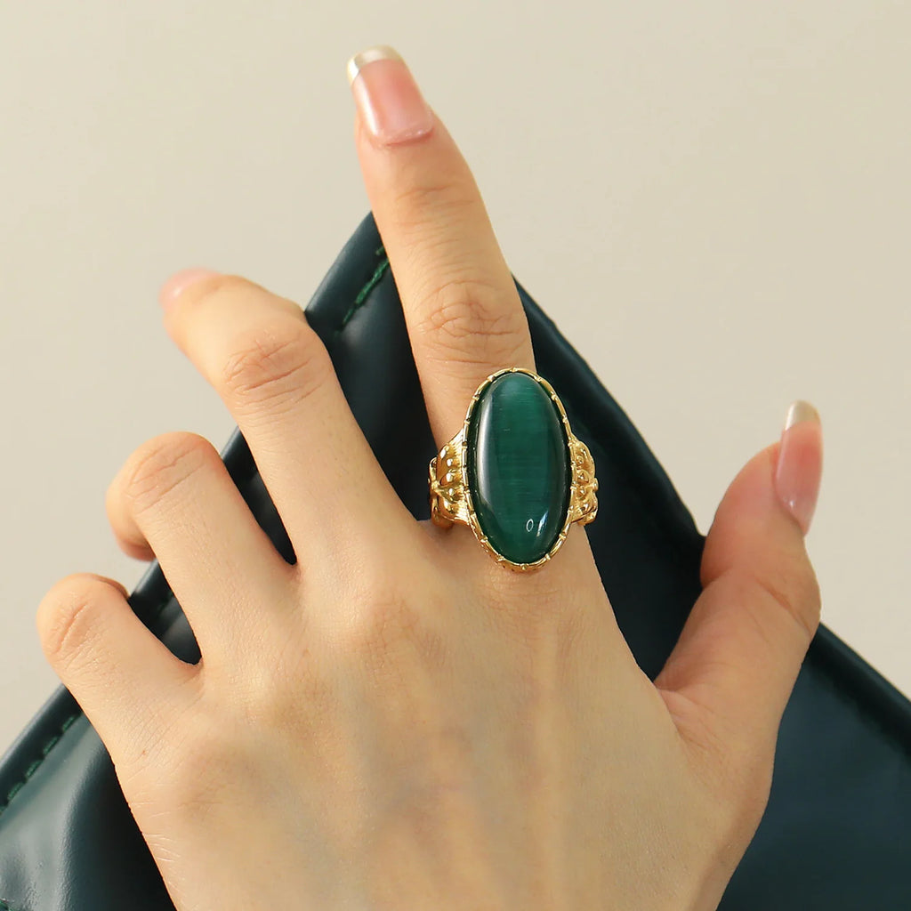 18k Gold Plated Stainless Steel Gothic Turquoise Opal Oversize Knuckle Ring