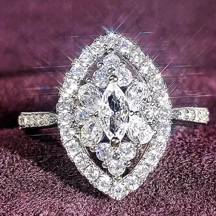 Marquise CZ Geometric Eternity Wedding Engagement Ring Silver Tone Women