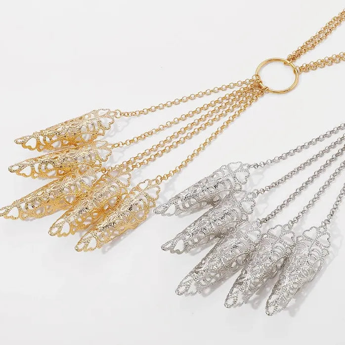 Punk Gothic Cone Tassel Nail Hand Chain Bracelet for Women Trendy Jewelry