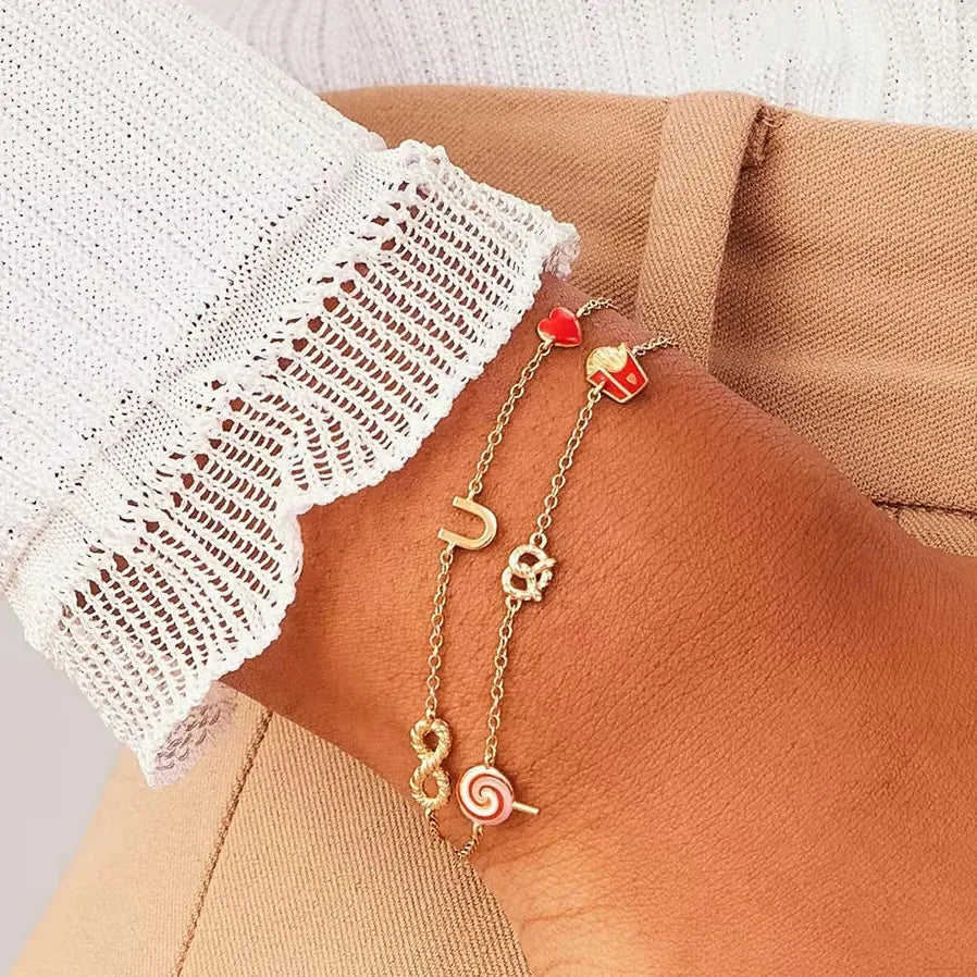 Delicate Infinity Heart Gold Plated Copper Bracelet for Women Girls Jewelry Gift
