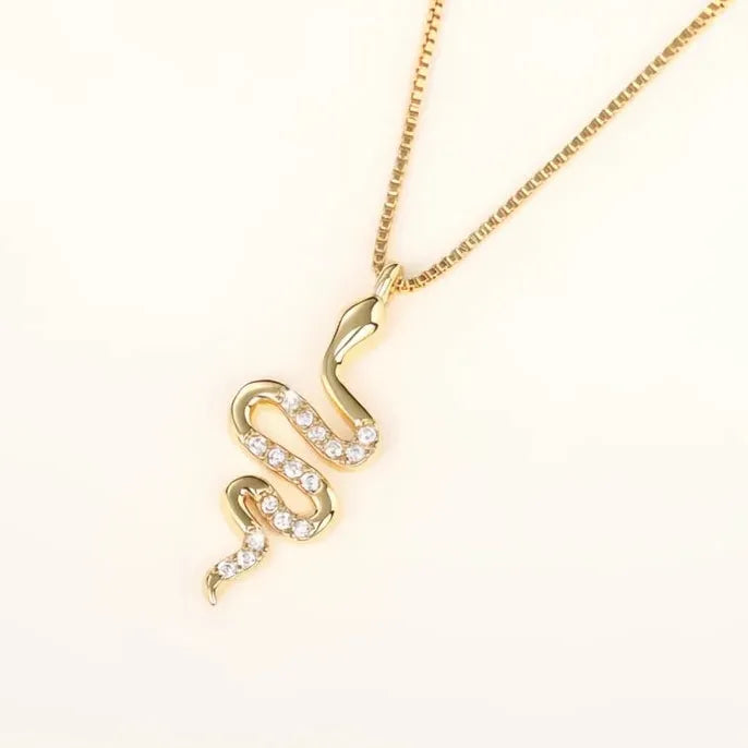 Geometric Snake Pendant Necklace with Cubic Zirconia Copper Alloy Gift for Women