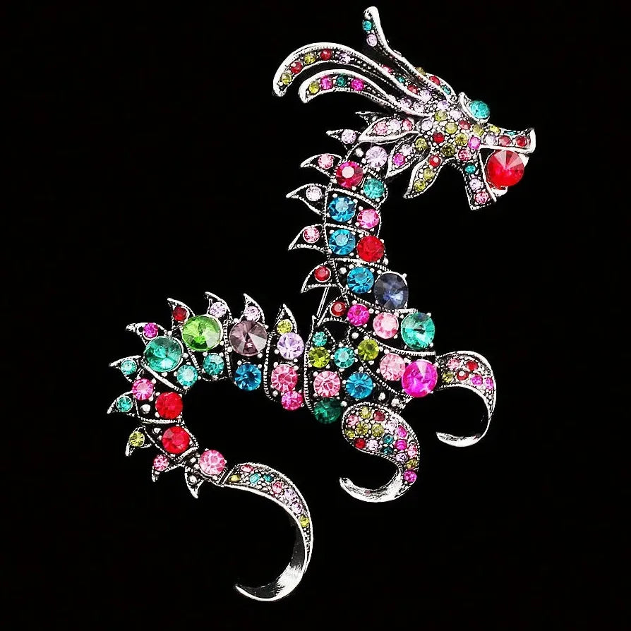 Vintage Rhinestone Dragon Brooch Pin for Party Dress Corsage Accessory