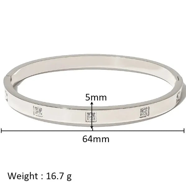 18K Gold Plated Stainless Steel Zircon Rhinestone Twist Open Bangle Bracelet Women