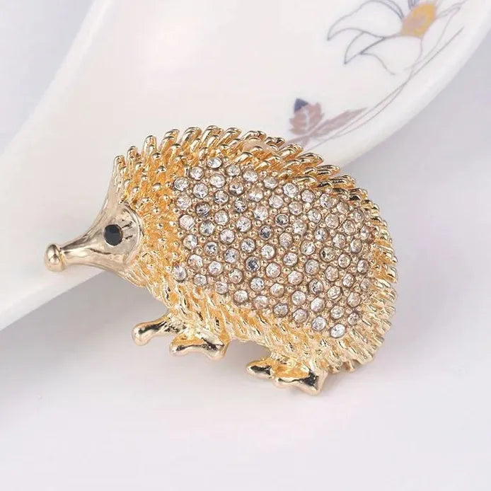 Vintage Ladies Hedgehog Brooch Rhinestone Animal Pin for Dress Accessory