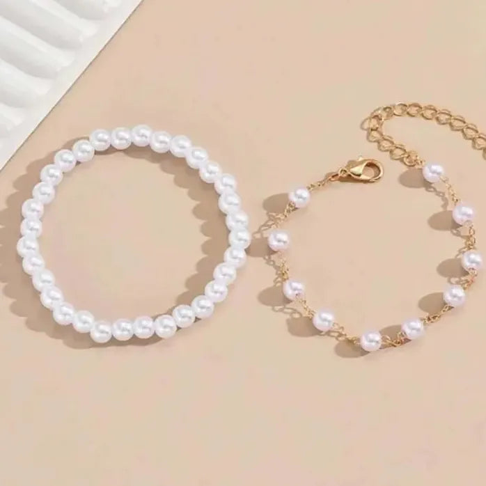 Elegant Retro White Imitation Pearl Double Layer Bracelet for Women Jewelry Gift