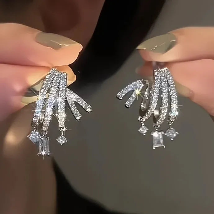 Elegant Multilayer Geometric CZ Drop Earrings Copper Alloy Wedding Jewelry for Women