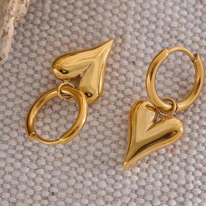 Gold Stainless Steel Heart Huggie Hoop Earrings Tarnish Resistant Jewelry for Women