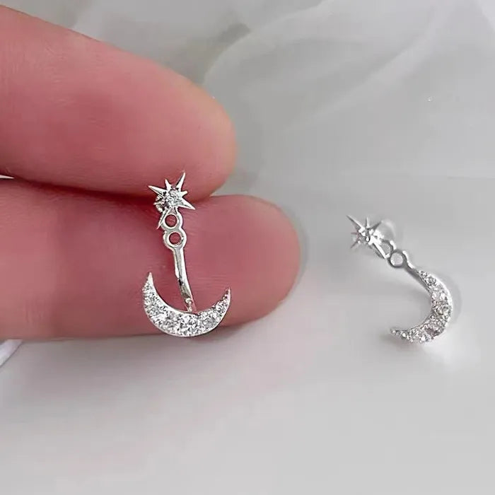 Minimalist Octagram Moon Zinc Alloy Stud Earrings Vintage Jewelry