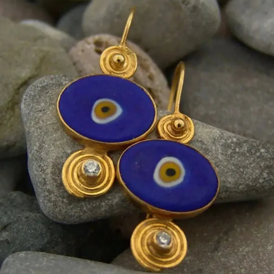 Devil's Eye Enamel Dangle Earrings Gold Plated Zinc Alloy Retro Style Gift