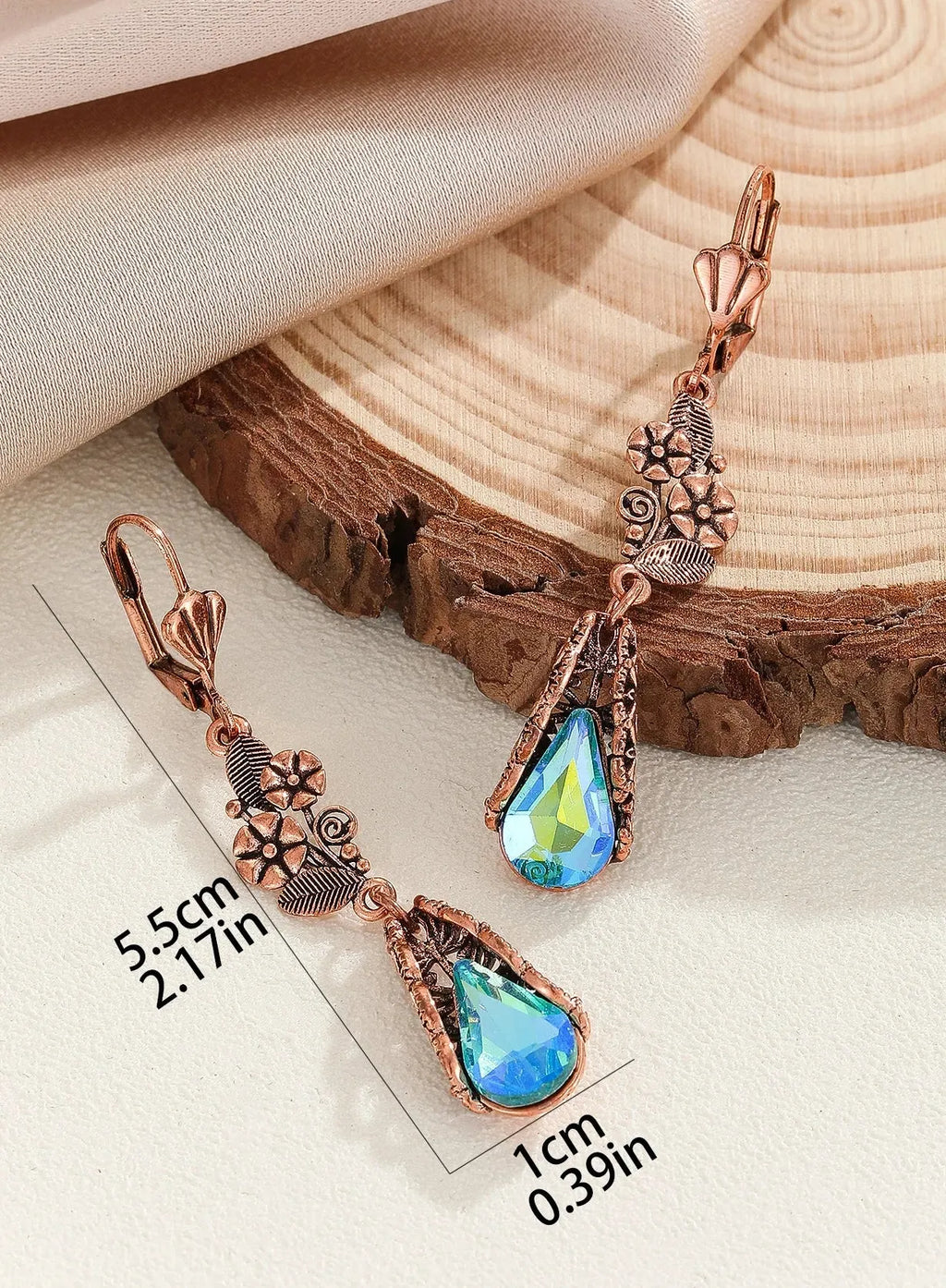 Leaf Flower Design Long Drop Earrings for Women Zinc Alloy Cubic Zirconia Jewelry
