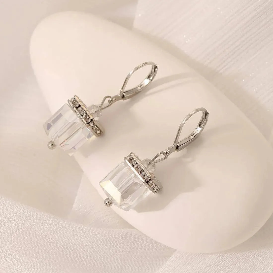 Silver Drop Earrings for Women Blue Pink White Purple Crystal Zircon Jewelry