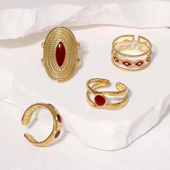 Adjustable Vintage Red Drip Oil Heart Ring for Women Stainless Steel 2025 Jewelry