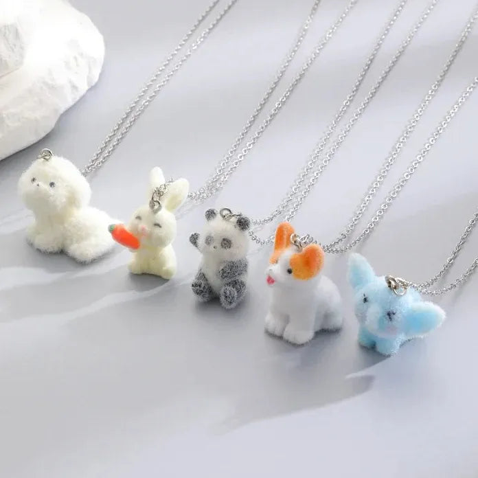 Adjustable Resin Animal Pendant Necklace for Women Panda Dog Elephant Rabbit Gift