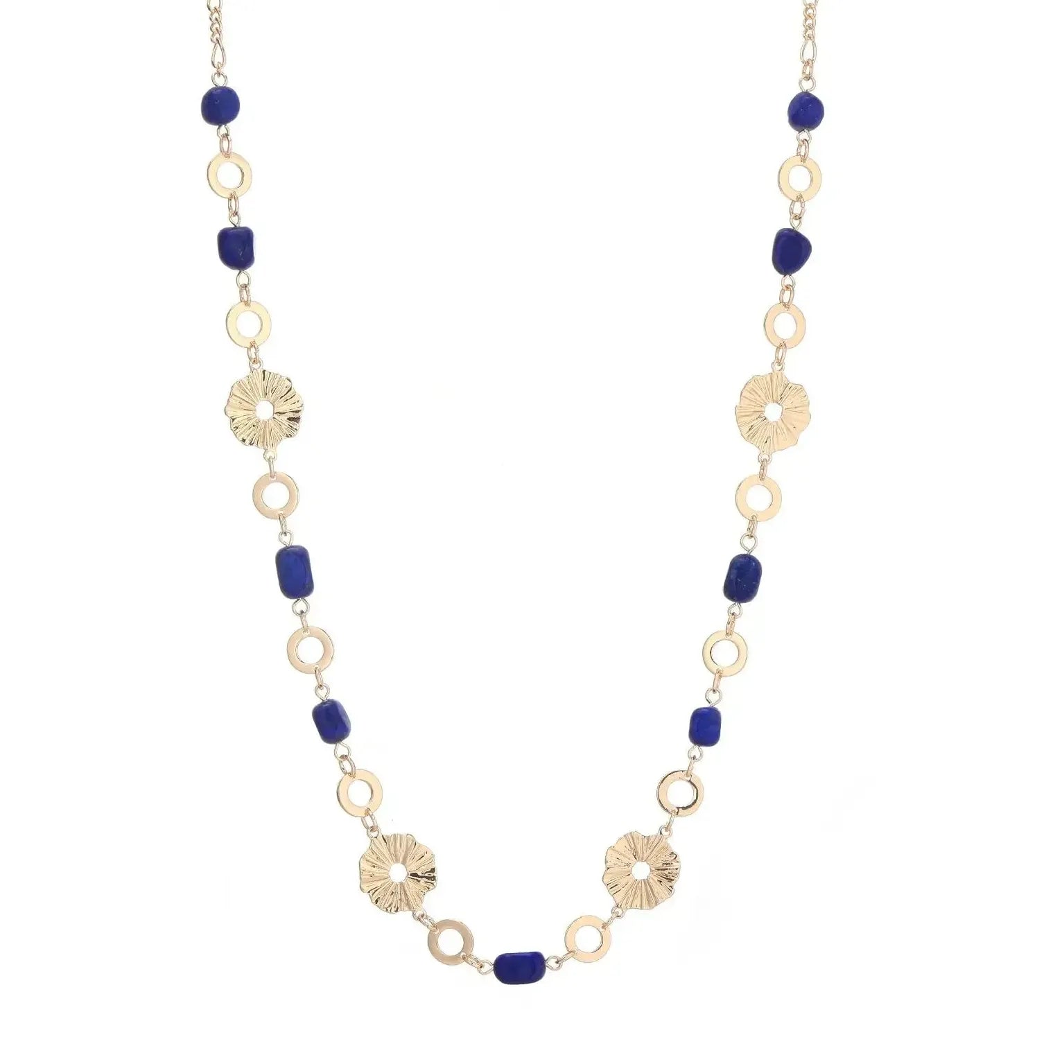 Boho Gold Plated Stainless Steel Long Chain Necklace Featuring Natural Stone Beads