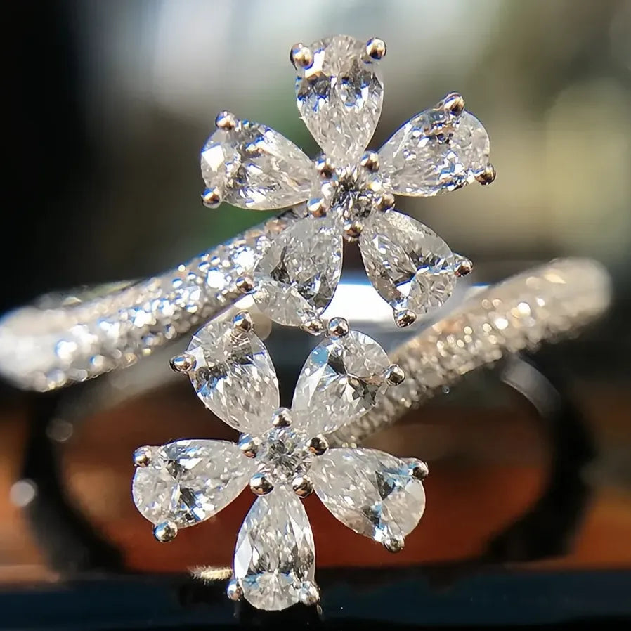 Adjustable Geometric CZ Crystal Wedding Band Ring for Women Bridal Jewelry