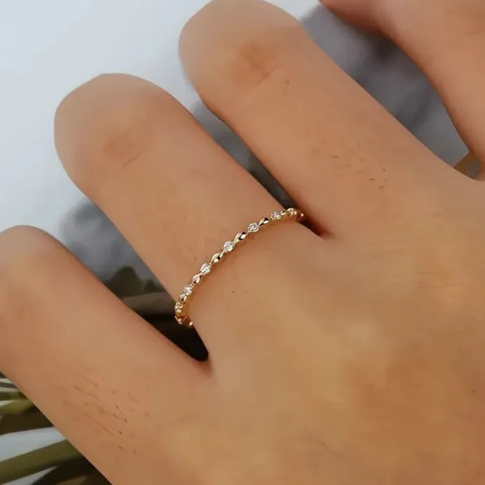 Minimalist Women’s Geometric Ring with Shiny Round Cubic Zirconia Stone