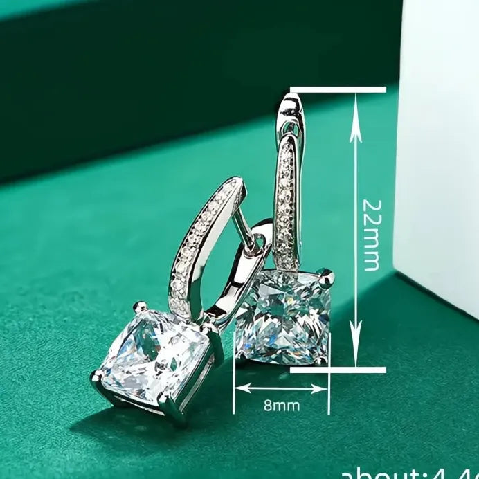 Geometric Drop Earrings with Shining Princess CZ for Women’s Party & Wedding
