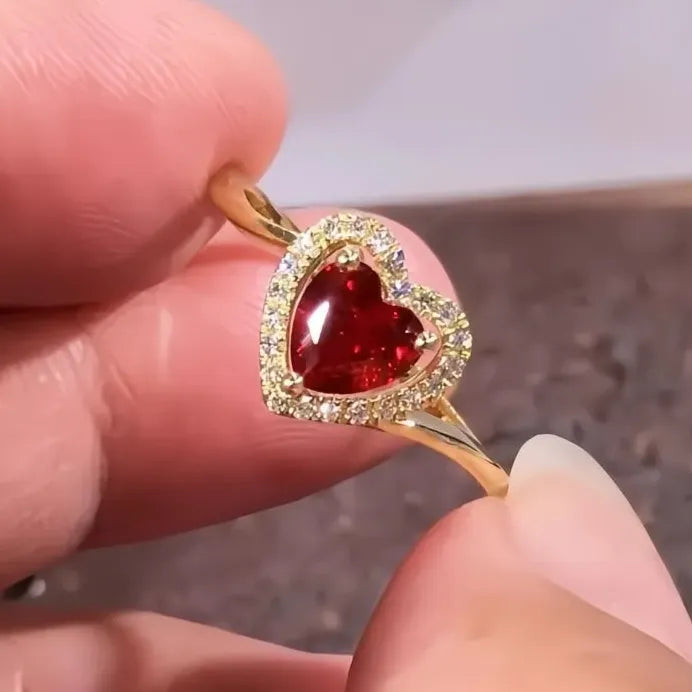 Gold Heart Cubic Zirconia Ring for Women Wedding Engagement Gift