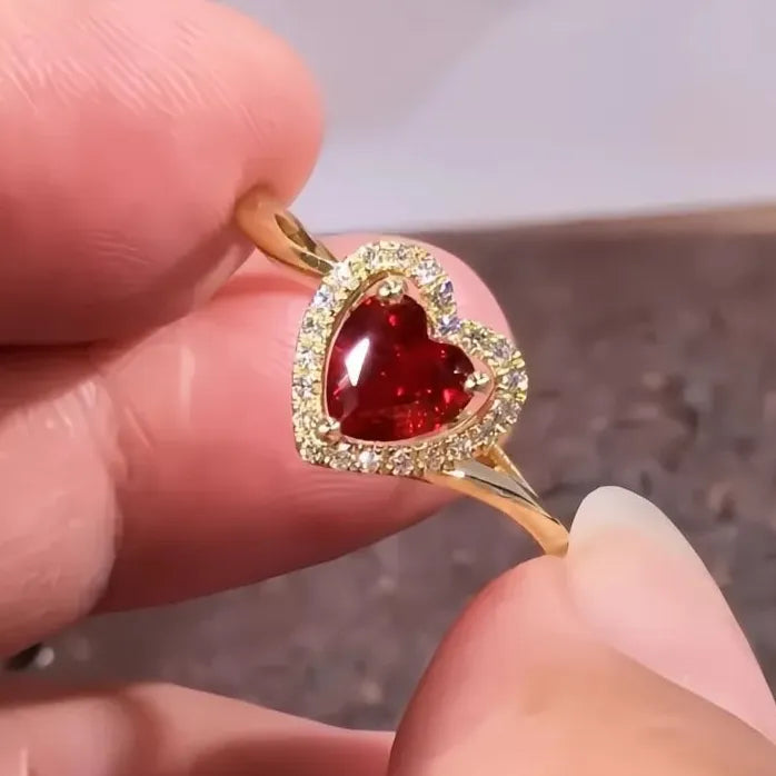 Red Heart CZ Gold Color Women’s Wedding Engagement Anniversary Ring Jewelry