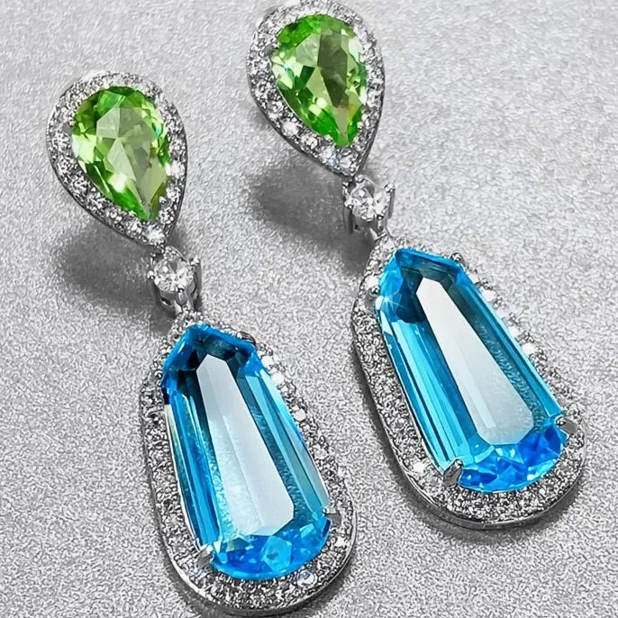 Colorful Geometric Cubic Zirconia Dangle Earrings for Women Wedding Jewelry