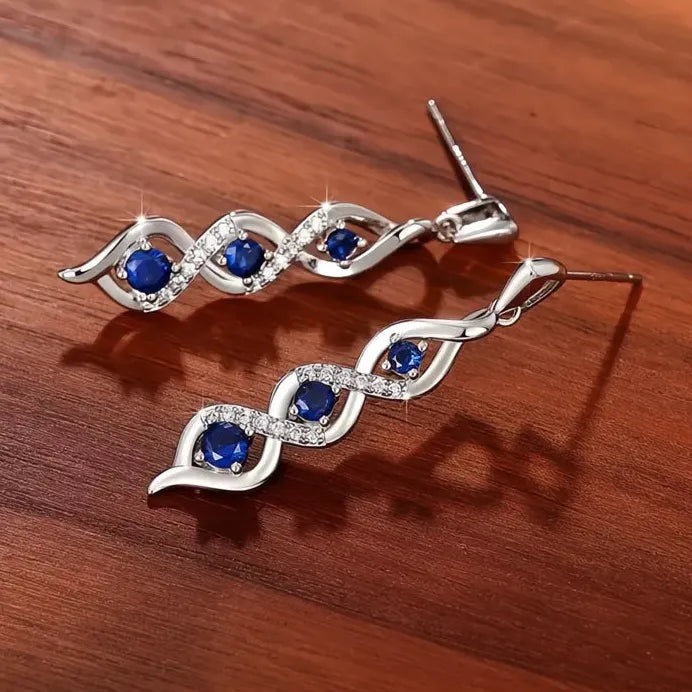 Luxury Blue White Cubic Zirconia Twist Drop Earrings for Women