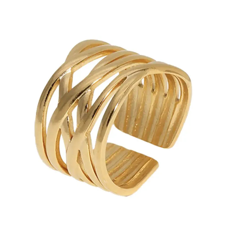 Women’s Stainless Steel Geometric Multi-Layer Line Ring Luxury Fashion Jewelry Gift