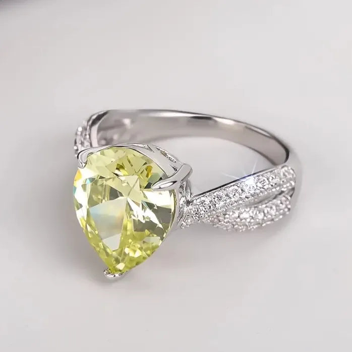 Waterdrop Pear Cubic Zirconia Brass Ring for Women Bridal Wedding Jewelry