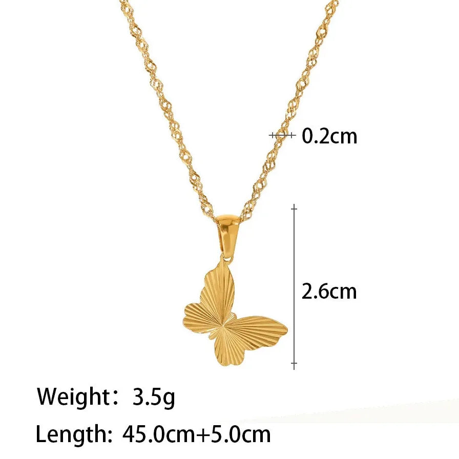 Punk Stainless Steel Heart Butterfly Pendant Necklace Women Gold Plated Choker Jewelry