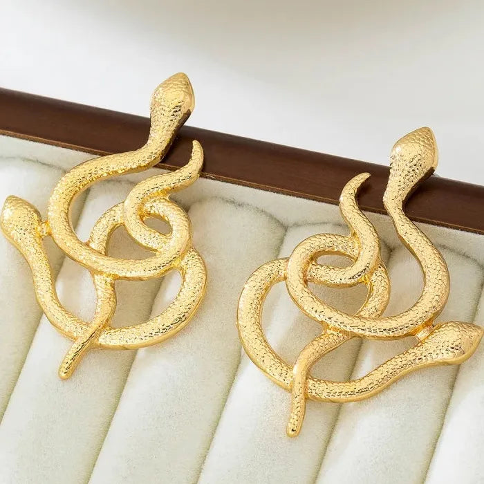Heart Snake Stud Earrings for Women Zinc Alloy Punk Jewelry Gift 2025