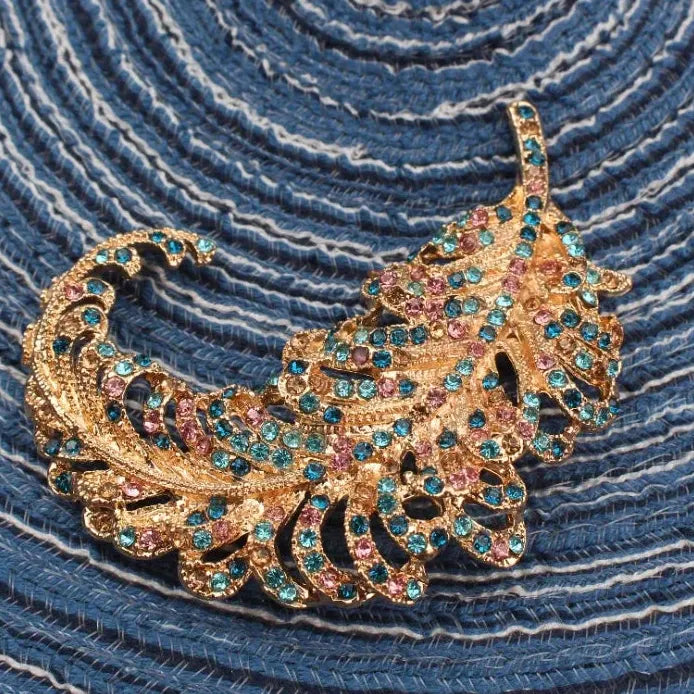 Golden Feather Ladies Geometric Brooch Elegant Party Wear Accessory